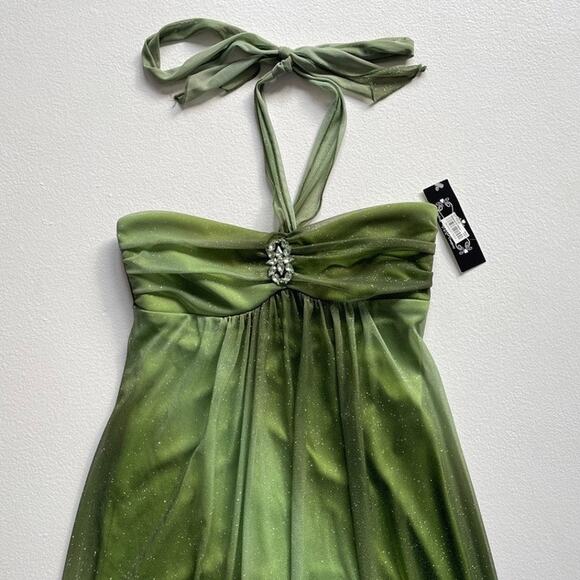 Y2K Green Sparkly Fairy Mini Halter Dress / Sz S / Trixxi / Whimsigoth Babydoll - Picture 7 of 10